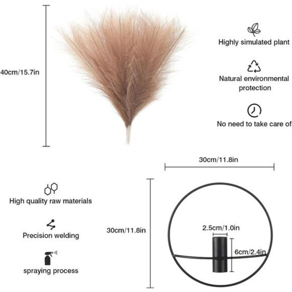 Boho Wall Decor, Wall-Mounted Metal Art, Hanging Artificial Pampas Display - Picture 2 of 7